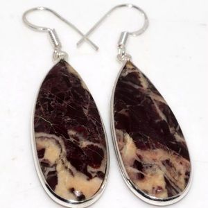 Coconut Jasper Sterling Silver Dangle Earrings, NEW